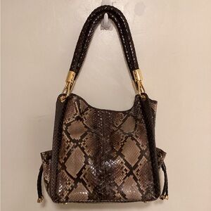 Michael Kors Logo Snakeskin Woven Tote Bag